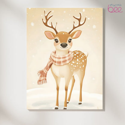 Baby Deer in Snow Canvas Art - Winter Woodland Animal Christmas Decor