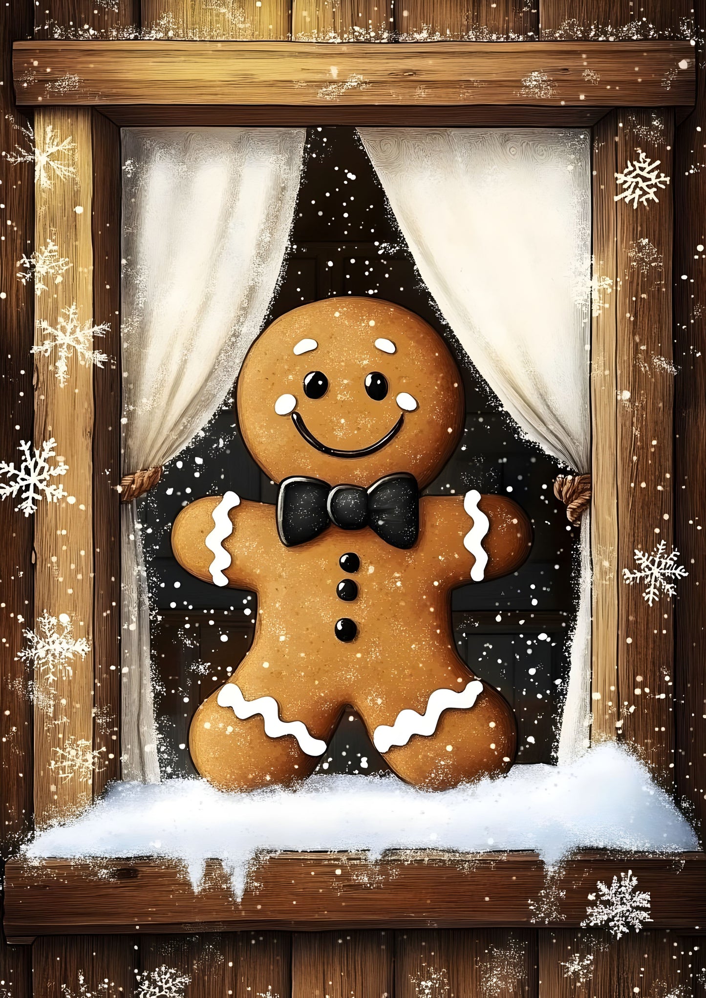 Gingerbread Man at the Window Holiday Art Print