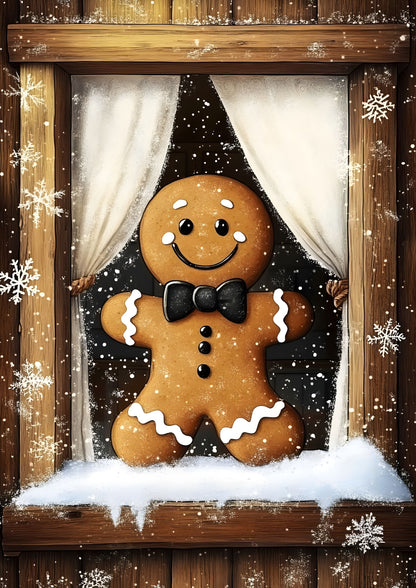 Gingerbread Man at the Window Holiday Art Print
