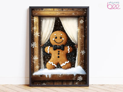 Gingerbread Man at the Window Holiday Art Print