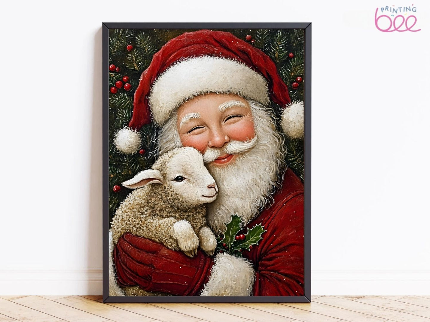 Heartwarming Santa and Lamb Christmas Art Print Canvas
