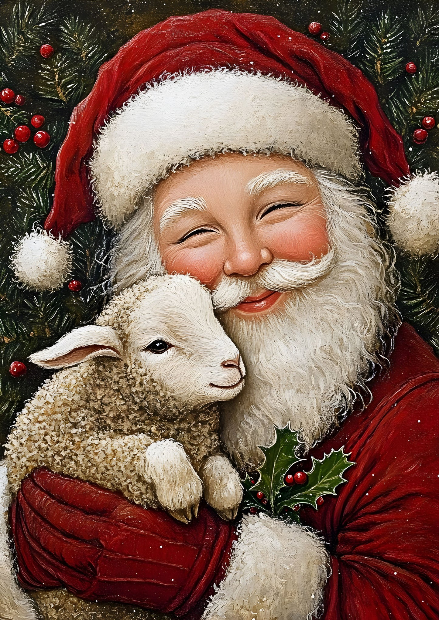 Heartwarming Santa and Lamb Christmas Art Print Canvas