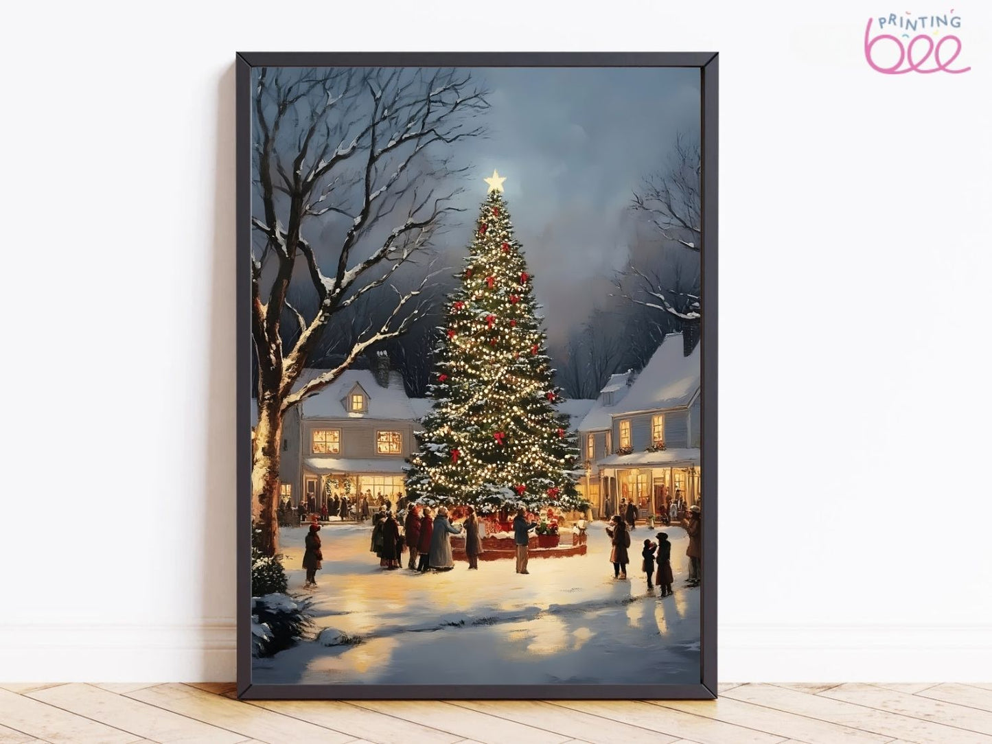 Illuminated Christmas Tree Village Canvas Print – Capturing Holiday Magic