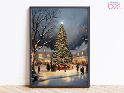 Illuminated Christmas Tree Village Canvas Print – Capturing Holiday Magic