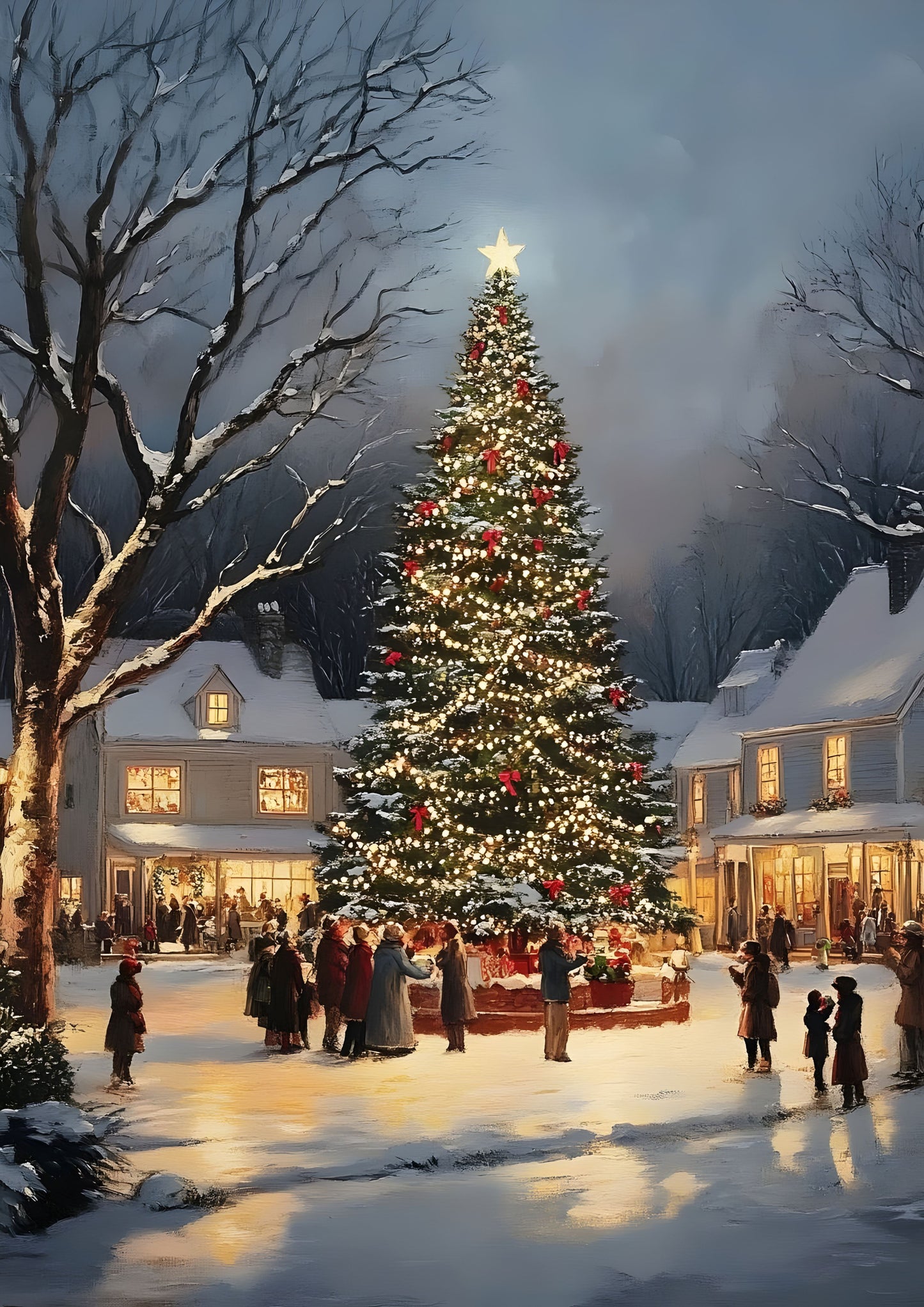 Illuminated Christmas Tree Village Canvas Print – Capturing Holiday Magic