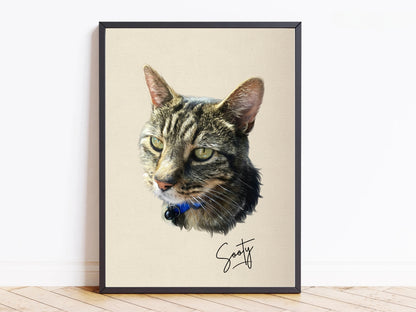 Hand Painted Cat Portrait From Photo - Personalised Cat Painting Gift - Canvas, Framed, Prints