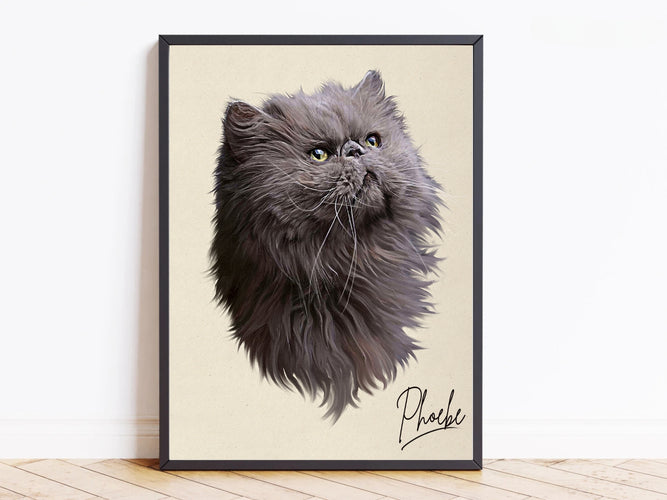 Hand Painted Cat Portrait From Photo - Personalised Cat Painting Gift - Canvas, Framed, Prints