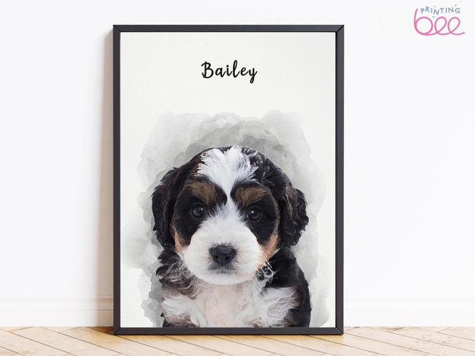 Watercolour Pet Portrait From Photo | Dog Portrait, | Pet Memorial Gift - Personalised Gift for Her