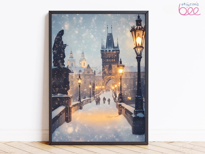 Winter Prague Charles Bridge Christmas Canvas Art
