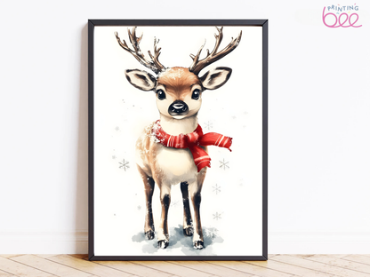 Cute Christmas Reindeer Art Print - Festive Decor for Holiday Cheer