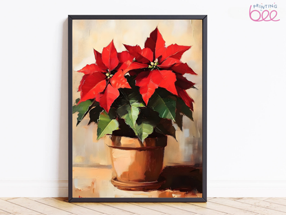 Holiday Poinsettia Canvas Art - Red Poinsettia Plant Christmas Floral Decor