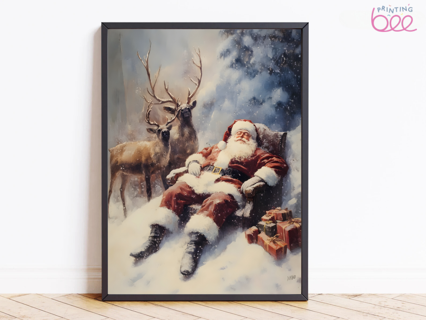 Magical Reindeer Christmas Canvas Art - Flying Reindeer Winter Snow Scene