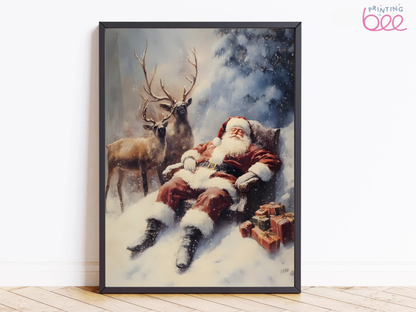 Magical Reindeer Christmas Canvas Art - Flying Reindeer Winter Snow Scene