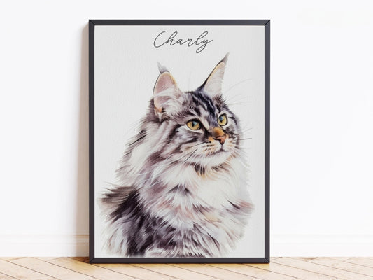 Personalised Watercolour Cat Portrait From Photo - Cat Painting Gift - Canvas, Framed, Prints