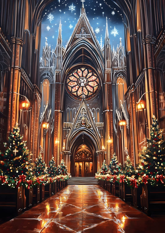 Majestic Cathedral Christmas Art Print on Canvas