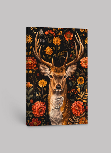 Majestic Deer with Floral Background – Nature-Inspired Art Print on Canvas or Fine Art Paper