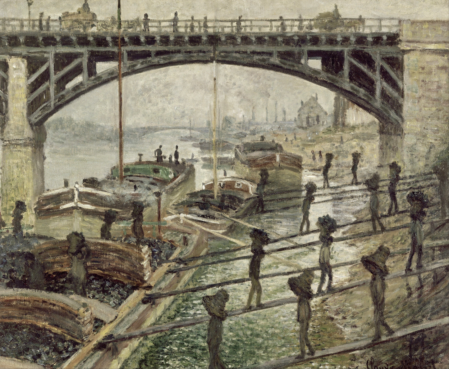 Monet's "Coal Workers at the Bridge" - Industrial Charm Canvas Print