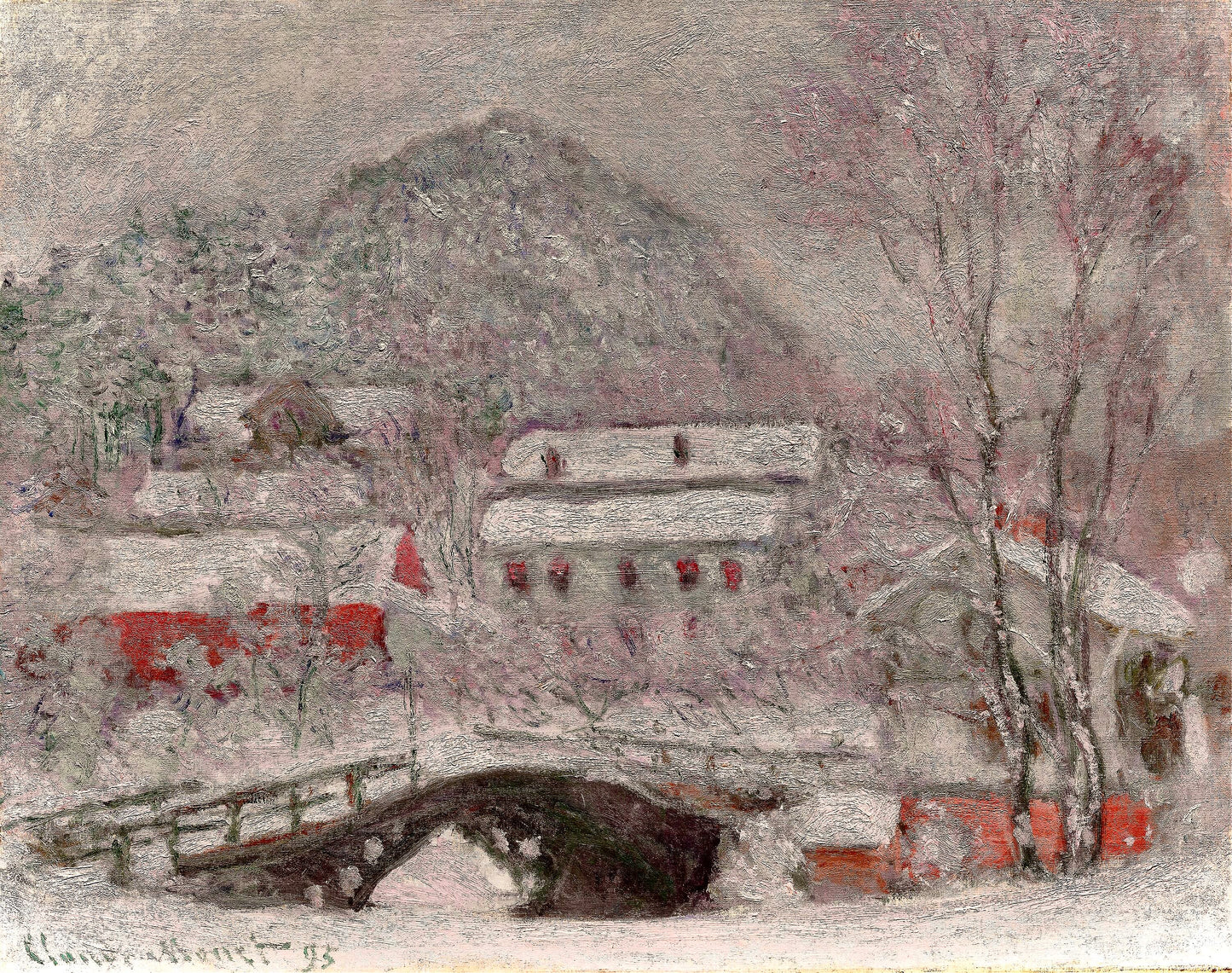 Monet's Winter Village Scene - Enchanting Seasonal Canvas Print