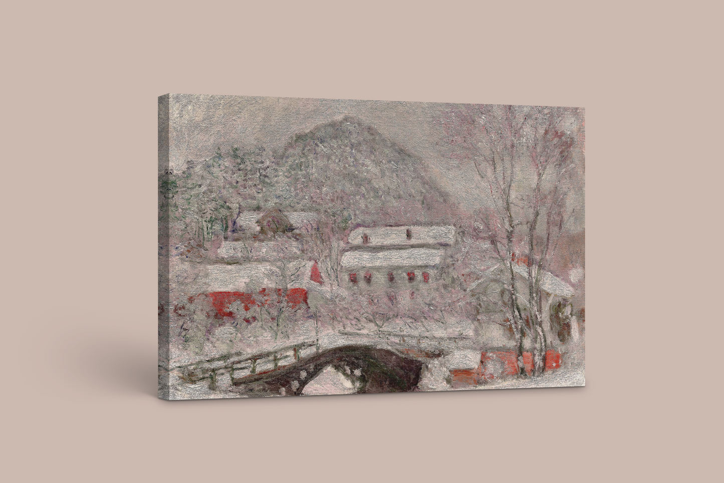 Monet's Winter Village Scene - Enchanting Seasonal Canvas Print
