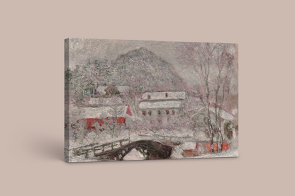 Monet's Winter Village Scene - Enchanting Seasonal Canvas Print