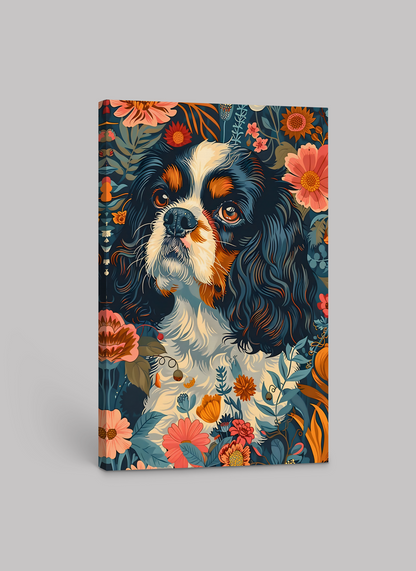 William Morris Cavalier King Charles Spaniel Motif – Floral Art Print on Canvas and Paper