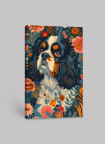 William Morris Cavalier King Charles Spaniel Motif – Floral Art Print on Canvas and Paper