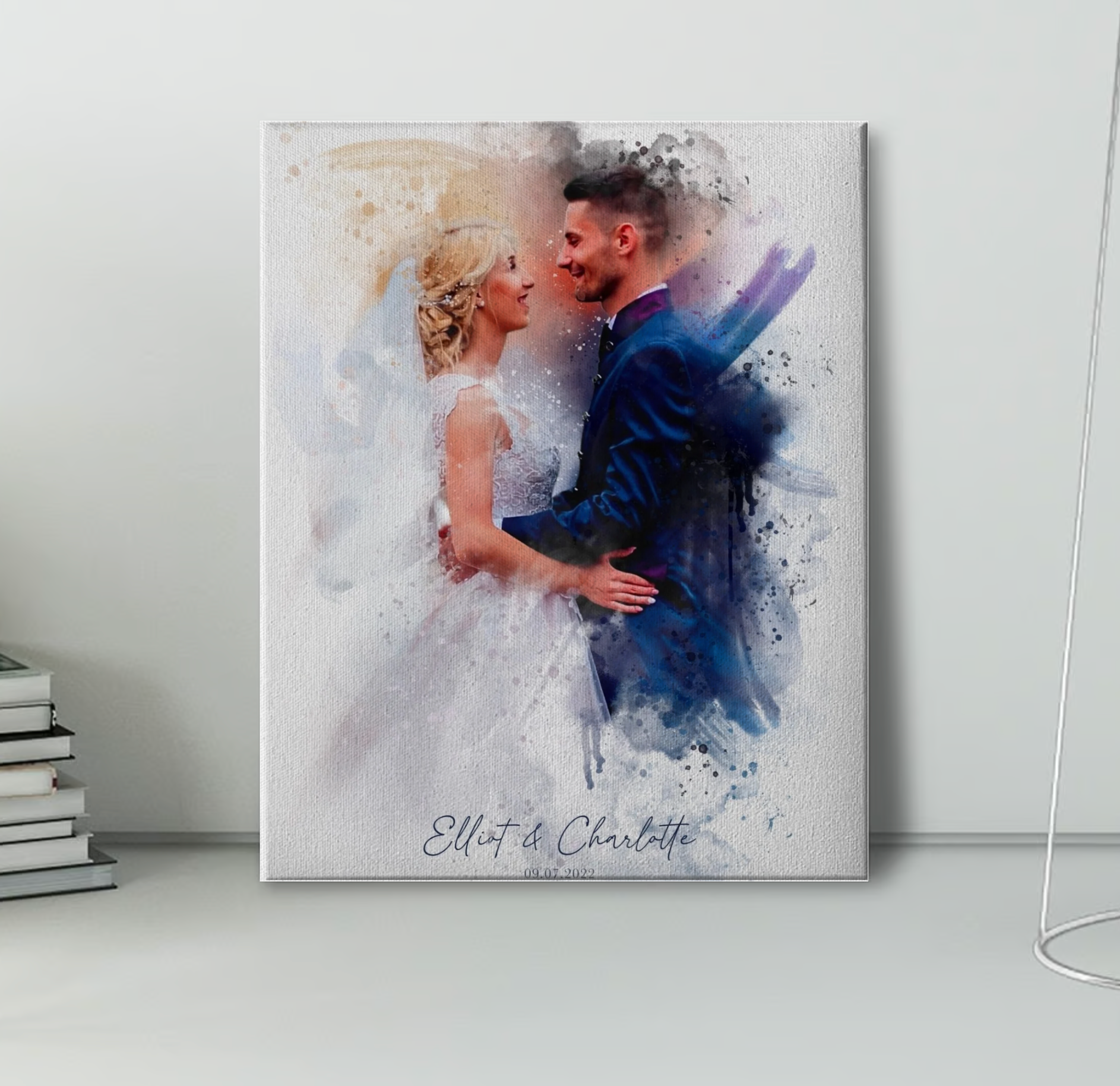 Personalised Watercolour Portrait - Photo to Watercoulor Paint, Family, Couple Printed On Canvas, Framed, Prints