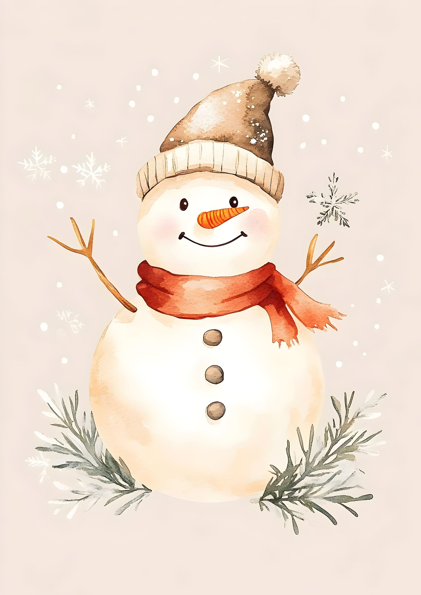 Smiling Snowman Winter Art Print