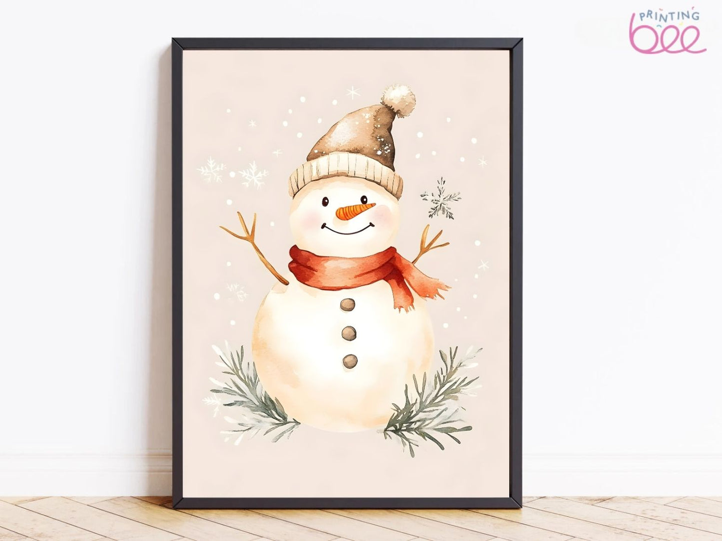 Smiling Snowman Winter Art Print