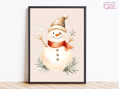 Smiling Snowman Winter Art Print