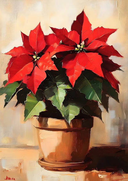 Holiday Poinsettia Canvas Art - Red Poinsettia Plant Christmas Floral Decor