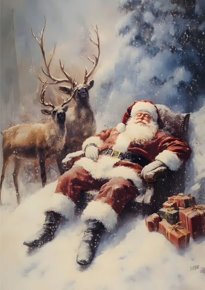 Magical Reindeer Christmas Canvas Art - Flying Reindeer Winter Snow Scene