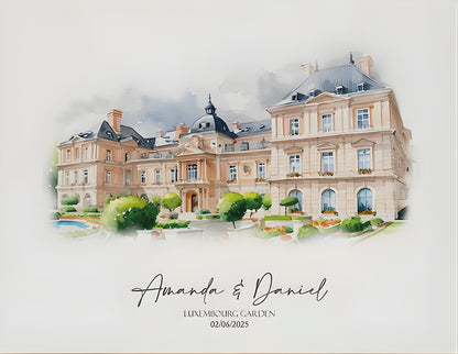 Personalised Wedding Venue Watercolour Portrait From Photo | First Date & Anniversary Gift | Custom Canvas or Framed