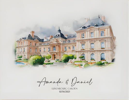 Personalised Wedding Venue Watercolour Portrait From Photo | First Date & Anniversary Gift | Custom Canvas or Framed
