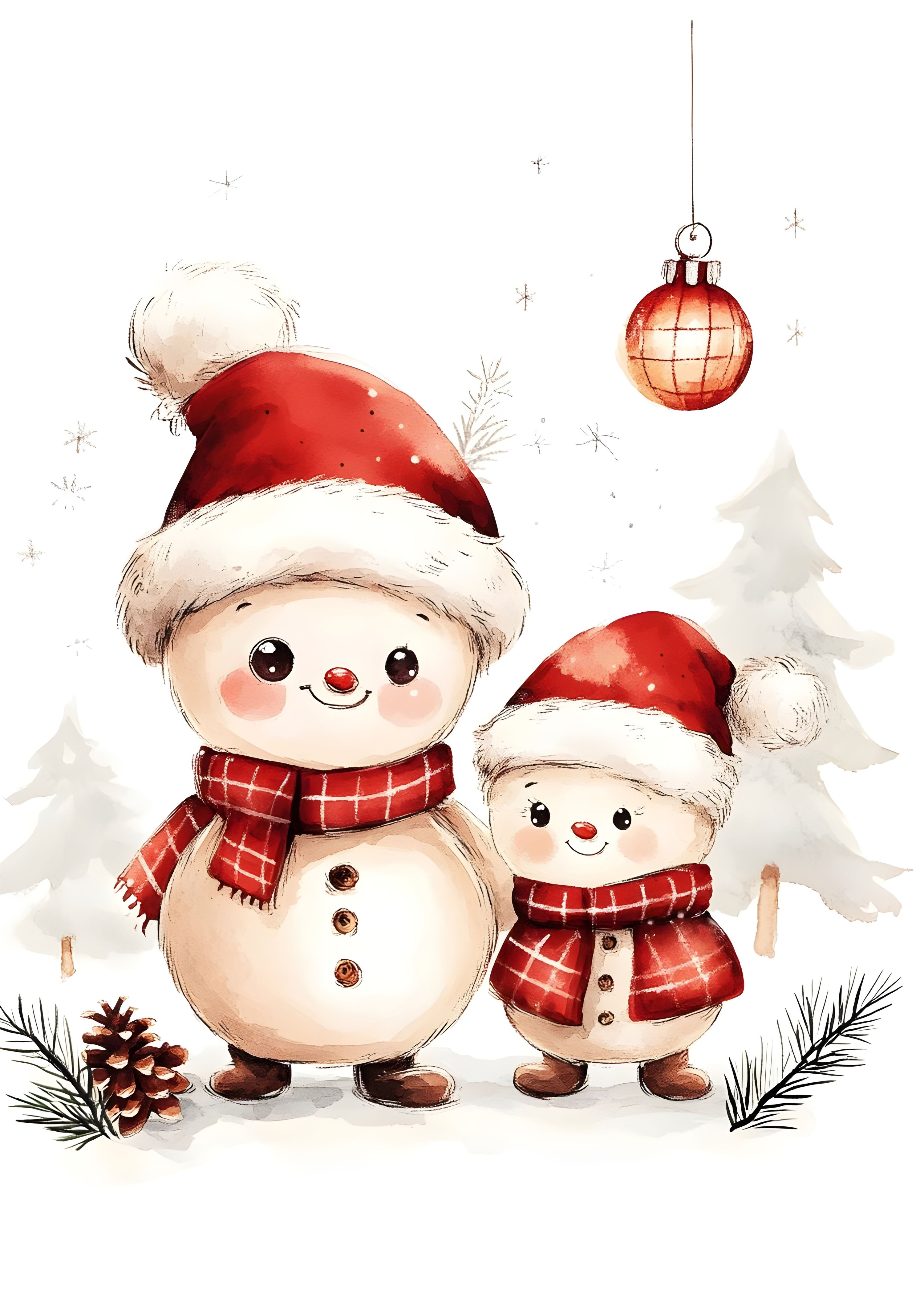 adorable snowman family christmas art print – cute winter decor