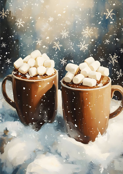 Hot Chocolate with Marshmallows Winter Wall Art – Cozy Holiday Decor for Christmas Ambiance