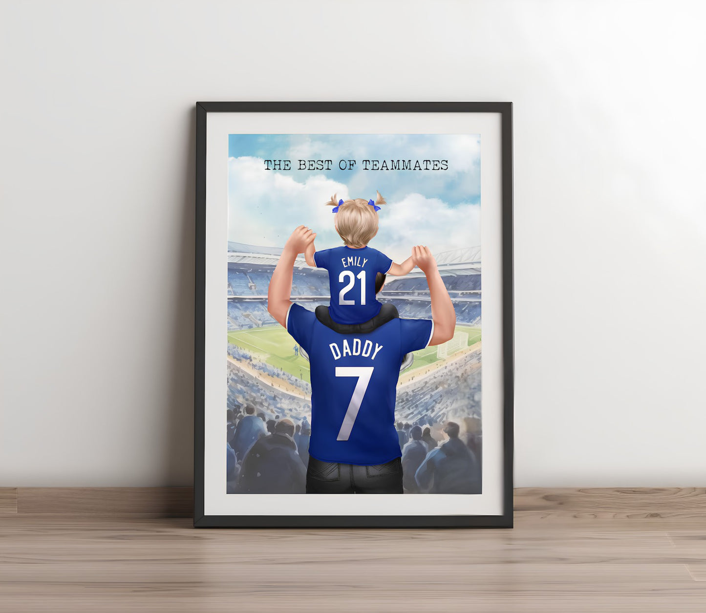 Personalised Father's Day Football Print, Custom Dad Daddy Grandad Daughter Son Family Illustration Gift