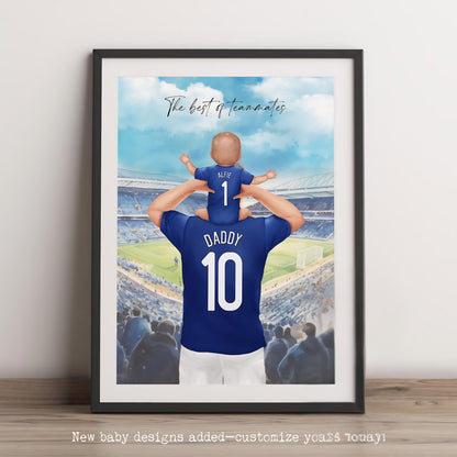 Personalised Father's Day Football Print, Custom Dad Daddy Grandad Daughter Son Family Illustration Gift