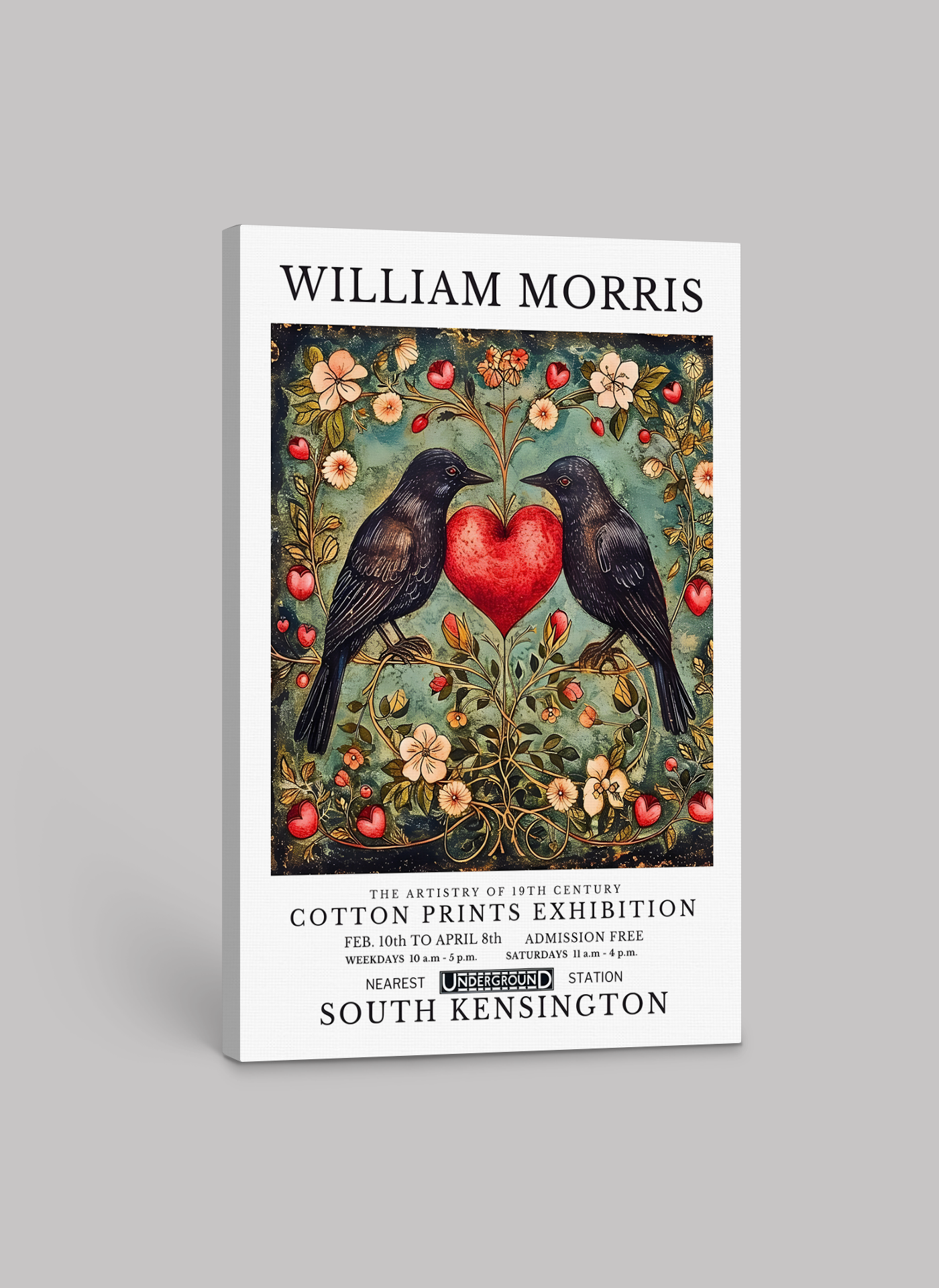 William Morris - Heart & Birds Vintage Art Print on Canvas & Paper