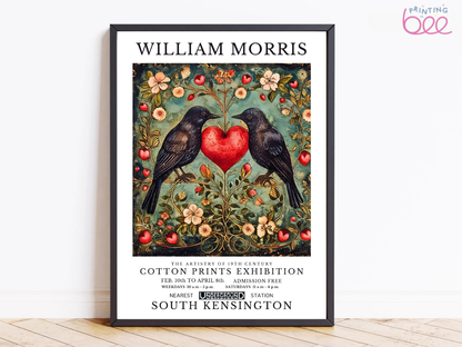 William Morris - Heart & Birds Vintage Art Print on Canvas & Paper