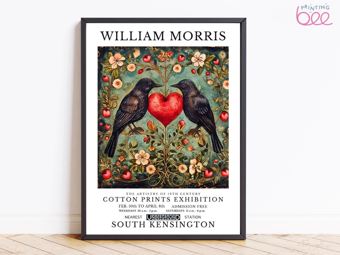 William Morris - Heart & Birds Vintage Art Print on Canvas & Paper