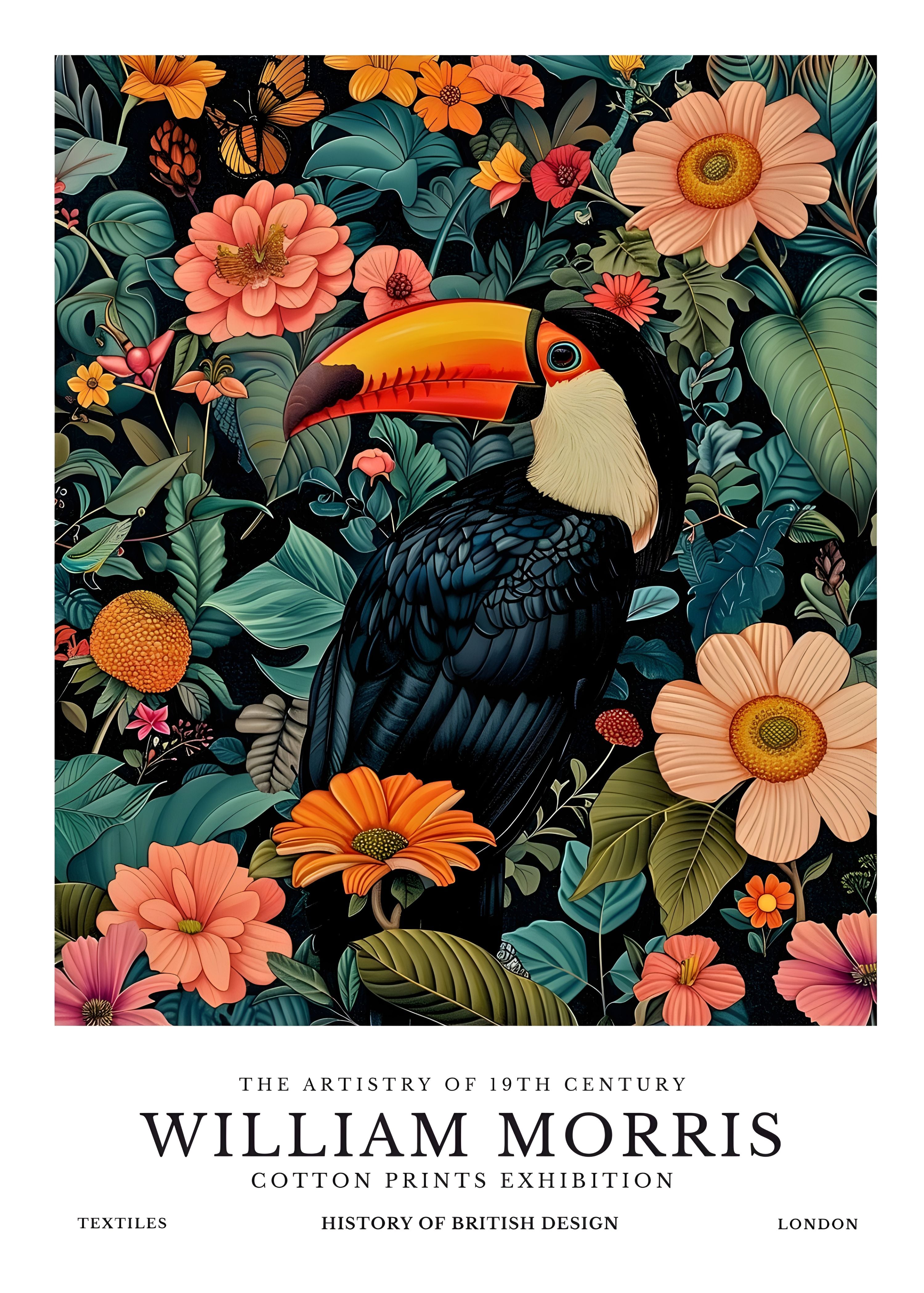 モーガン マッセン／wtw Morgan／ACRYL ART BIRD／A4 William Morris Toucan Garden Art Print – Canvas & Paper | Classic