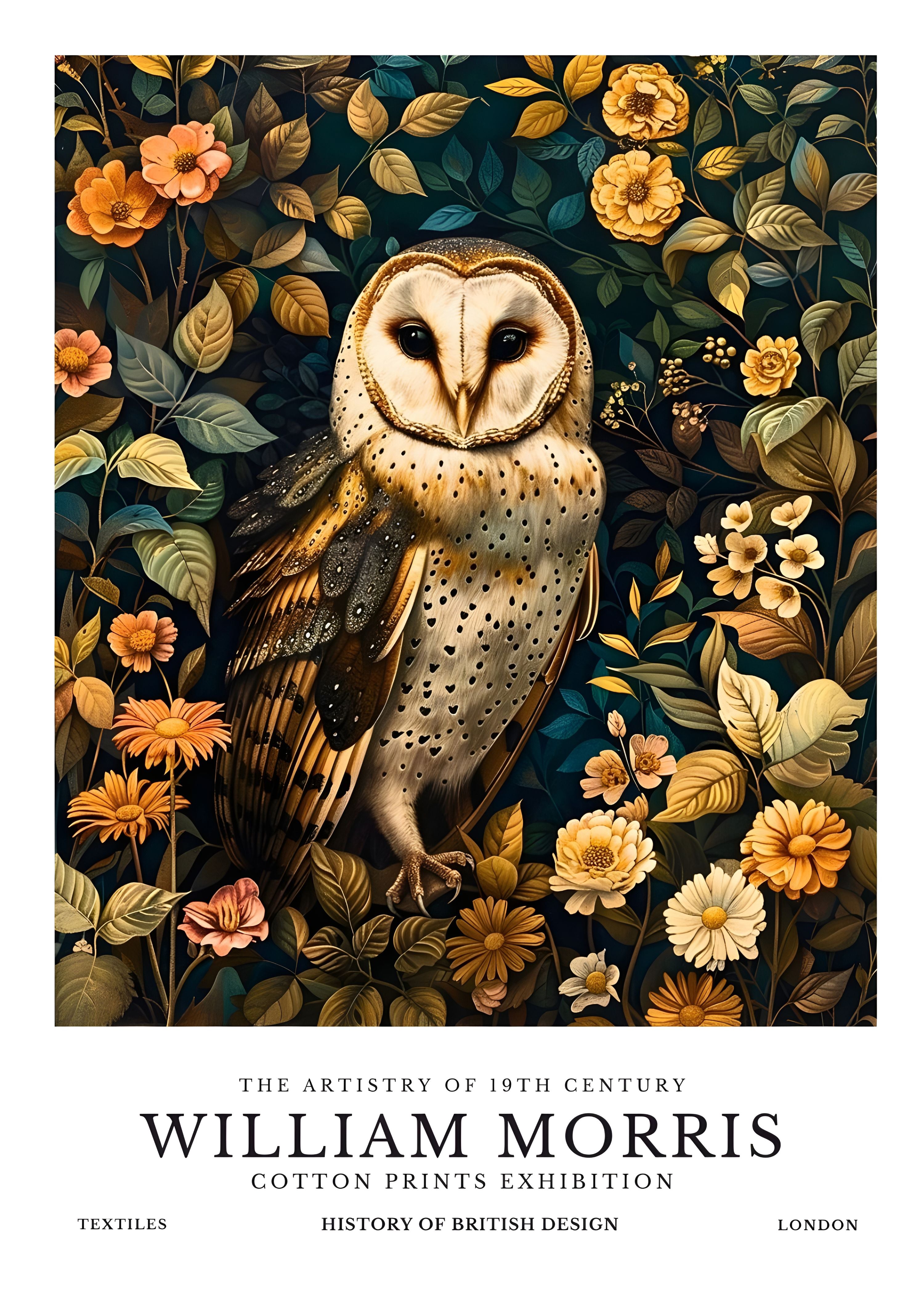 William Morris Owl Motif (Cotton Prints Exhibition) – Art Print on Canvas and Paper