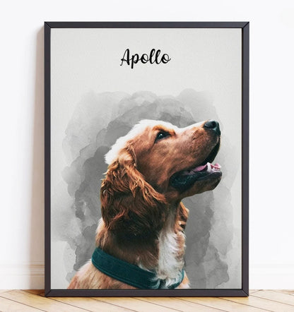 Watercolour Pet Portrait From Photo | Dog Portrait, | Pet Memorial Gift - Personalised Gift for Her