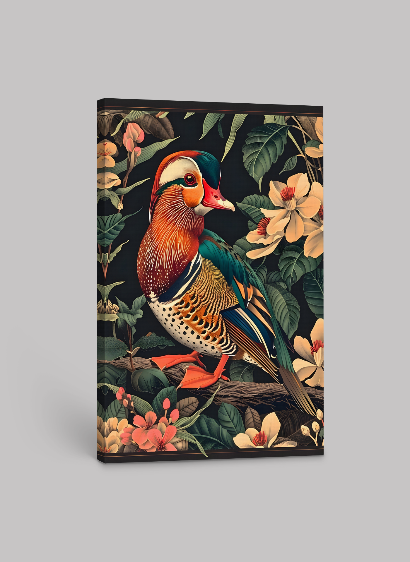 William Morris Inspired Garden Scene with Mandarin Duck – Canvas and Paper Art Print