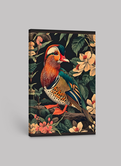 William Morris Inspired Garden Scene with Mandarin Duck – Canvas and Paper Art Print