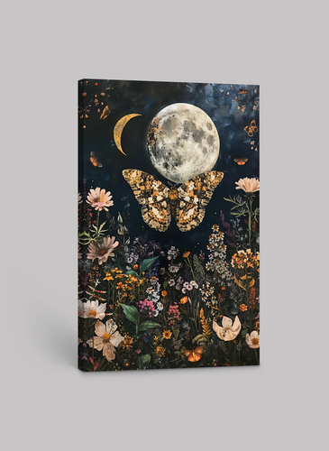 William Morris Moonlit Moth Motif – Mystical Night Garden Art Print on Canvas and Paper