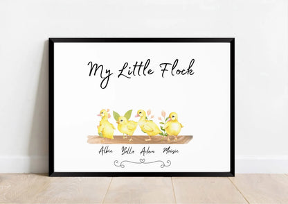 Personalised Ducklings Family Print, New Home Gift, Christmas Gift, Nannies, Duck Mothers Day Gift, Family Portrait