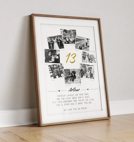 Personalised 13th Birthday Photo Collage, Son Daugher 13th Birthday Party Gift, 13th Birthday Wall Art, Polaroid Photo Decor, Thirteen Gift