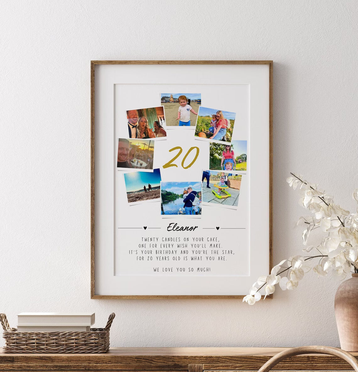 Personalised 20th Birthday Photo Collage, Becoming Adult Gift, 20th Celebration Print, Polaroid Photo Decor, Twenty Years Old Gift Friend